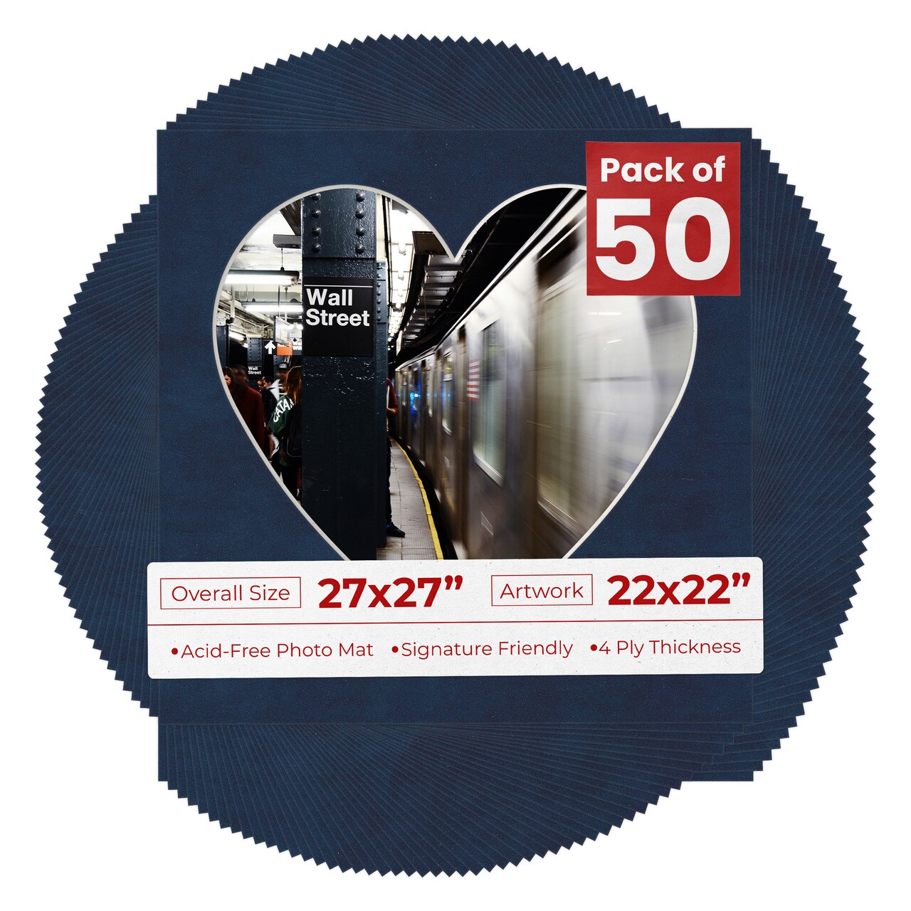 Navy Suede Mat Board for 27x27 Frames - Heart Opening for 22x22 Photos